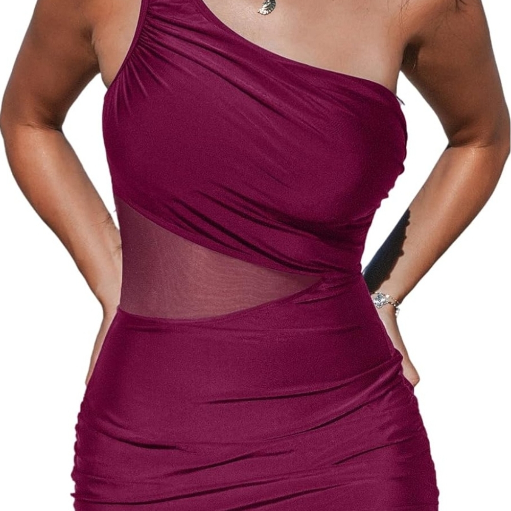 Cupshe Burgundy One-Piece One Shoulder Ruched Swimsuit